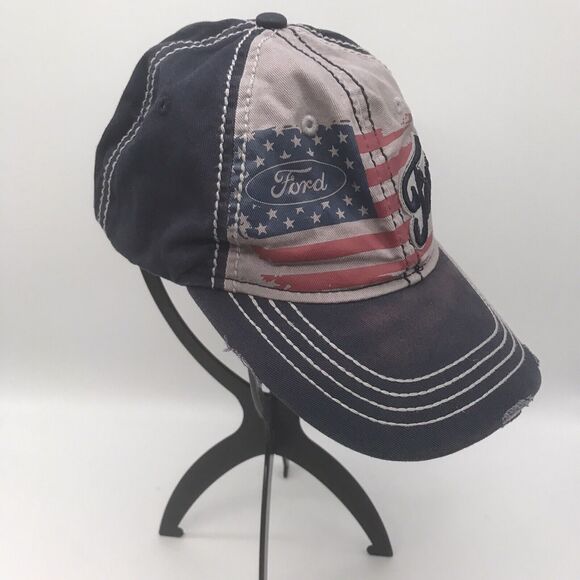 Ford Motor Logo American Flag Distressed Baseball Cap H3 Headwear Adjustable Hat - Picture 4 of 8